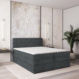 wohnli-moebel-suche-800000996546-1 BOXSPRINGBETT LUNERA 180x200 cm mit Matratze und Topper - Grau Holz MASSENO Möbel > Betten > Boxspringbetten Grau