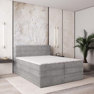 wohnli-moebel-suche-800000996561-1 BOXSPRINGBETT LUNERA 140x200 cm mit Matratze und Topper - Hellgrau Holz MASSENO Möbel > Betten > Boxspringbetten Grau