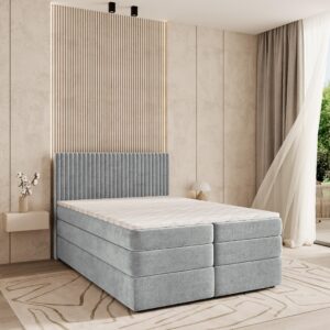 wohnli-moebel-suche-800000996566-1 BOXSPRINGBETT FELBIO 160x200 cm mit Matratze und Topper - Hellgrau Holz MASSENO Möbel > Betten > Boxspringbetten Grau