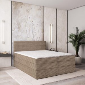 BOXSPRINGBETT LUNERA 140x200 cm mit Matratze und Topper - Beige Holz MASSENO Möbel > Betten > Boxspringbetten Beige