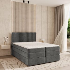BOXSPRINGBETT FELBIO 140x200 cm mit Matratze und Topper - Grau Holz MASSENO Möbel > Betten > Boxspringbetten Grau