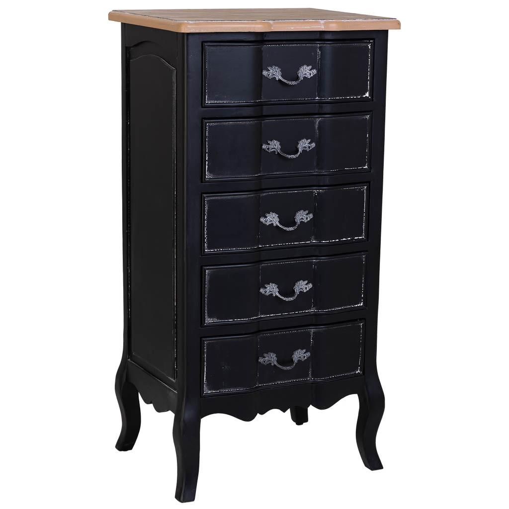 Wohnli Möbelsuche - KOMMODE aus lackiertem Holz mit 5 Schubladen 50x40x98 cm Schwarz