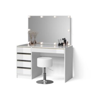 Wohnli Möbelsuche - SCHMINKTISCH Imola Weiß/Gold mit LED Beleuchtung und Hocker