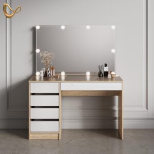 wohnli-moebel-suche-800000997543-1 SCHMINKTISCH Imola Weiß/Sonoma 120 cm mit LED Beleuchtung Holzwerkstoff Livinity® Möbel > Tische > Schminktische Weiß