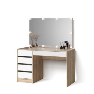 Wohnli Möbelsuche - SCHMINKTISCH Imola Weiß/Sonoma 120 cm mit LED Beleuchtung