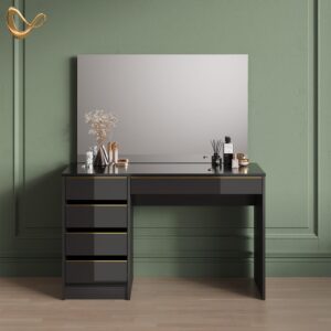 SCHMINKTISCH Imola Schwarz/Gold 120 cm mit Spiegel Holzwerkstoff Livinity® Möbel > Tische > Schminktische Schwarz
