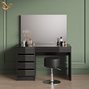 SCHMINKTISCH-SET Imola Schwarz/Gold 120 cm mit Hocker Holzwerkstoff Livinity® Möbel > Tische > Schminktische Schwarz