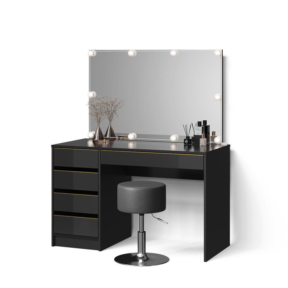 Wohnli Möbelsuche - SCHMINKTISCH Imola Schwarz/Gold mit LED Beleuchtung und Hocker