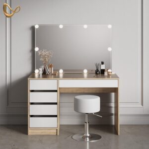 wohnli-moebel-suche-800000997554-1 SCHMINKTISCH Imola Weiß/Sonoma mit LED Beleuchtung und Hocker Holzwerkstoff Livinity® Möbel > Tische > Schminktische Weiß