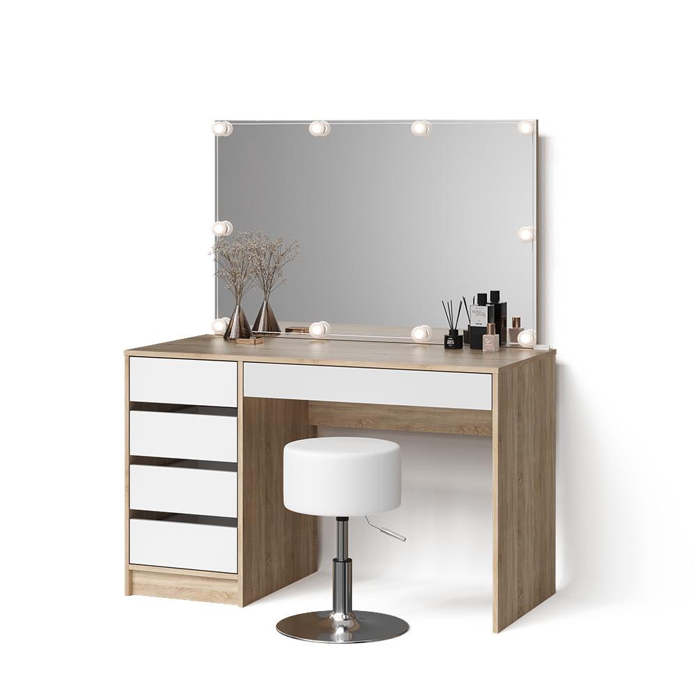 wohnli-moebel-suche-800000997554 Wohnli Möbelsuche - SCHMINKTISCH Imola Weiß/Sonoma mit LED Beleuchtung und Hocker