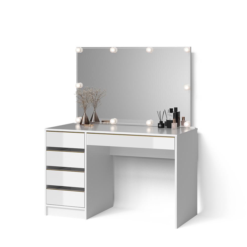 Wohnli Möbelsuche - SCHMINKTISCH Imola Weiß/Gold 120 cm mit LED Beleuchtung