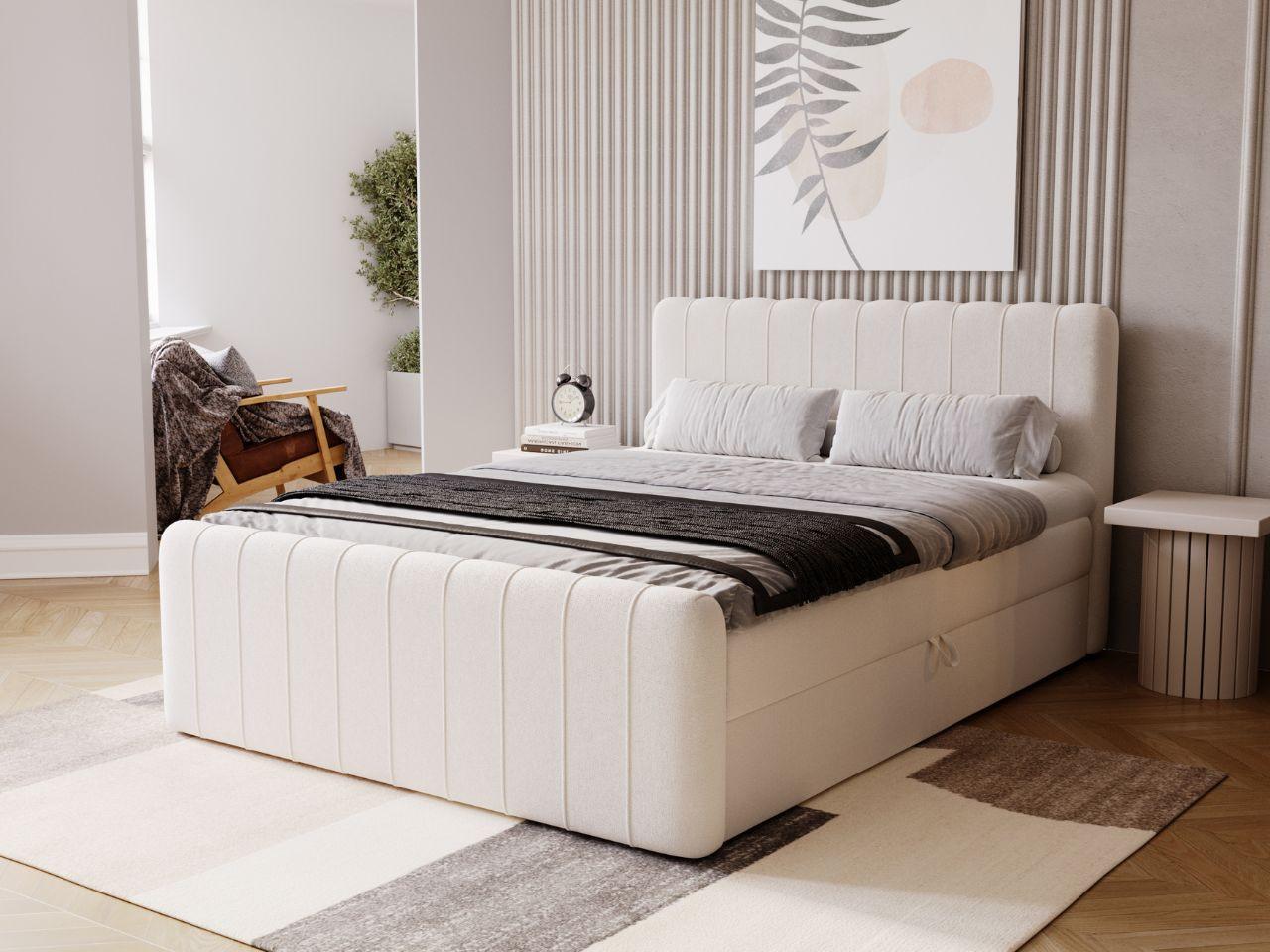 BOXBETT Osteno 180x200 Cremige Textil Graingold Möbel > Betten > Boxspringbetten Weiß