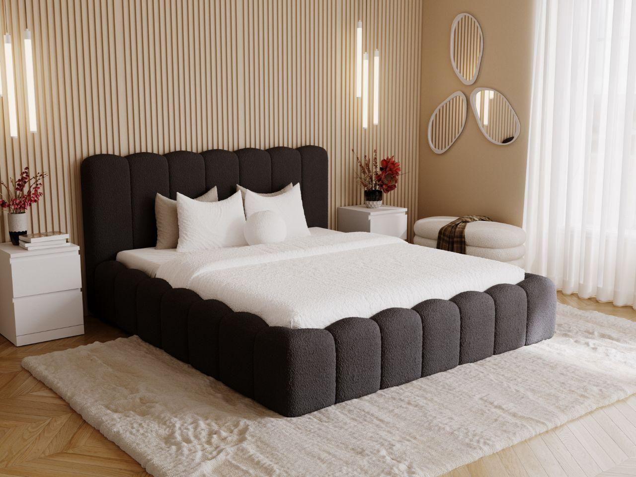 wohnli-moebel-suche-800001002515-1 POLSTERBETT Smile 160x200 Bouclé-Stoff Schwarz Textil Graingold Möbel > Betten > Polsterbetten Schwarz