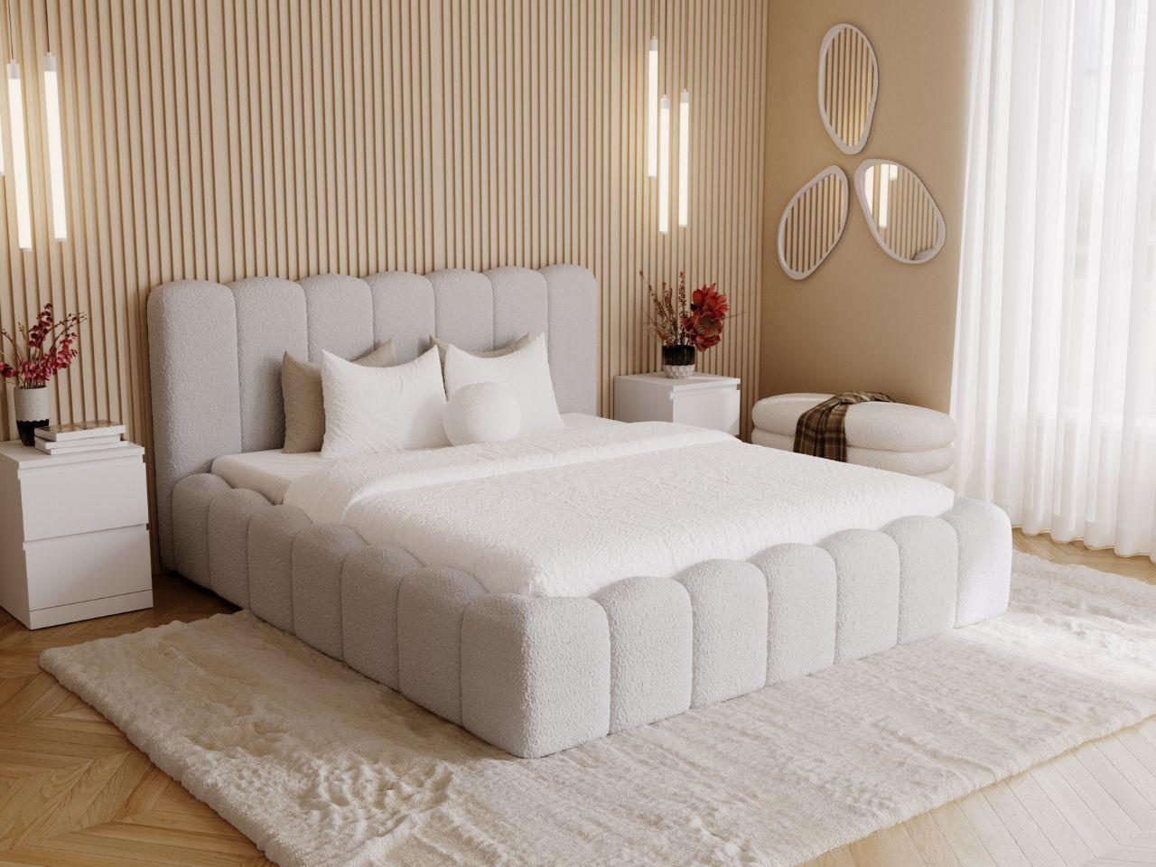 wohnli-moebel-suche-800001002528-1 POLSTERBETT Smile 200x200 Bouclé-Stoff Hellgrau Textil Graingold Möbel > Betten > Polsterbetten Grau