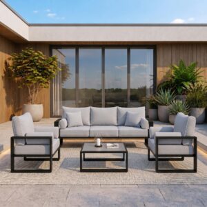 wohnli-moebel-suche-800001004546-1 GARTENSET Verdino 3+1+1 mit Metallrahmen grau Metall Beautysofa Garten & Outdoor > Gartenmöbel > Gartenmöbel-Sets Grau