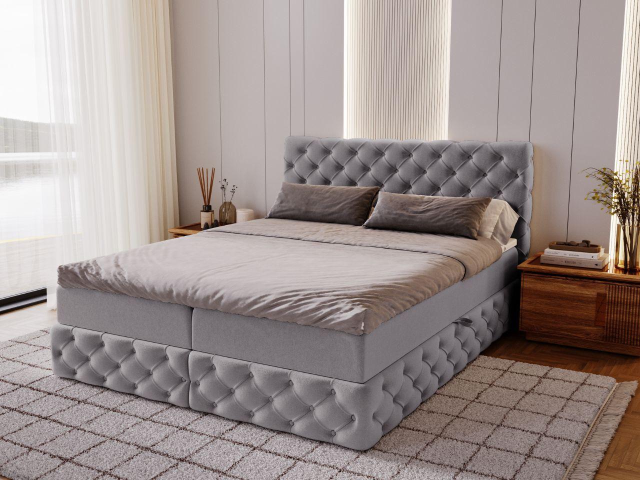 BOXBETT Canolo 140x200 Grau Textil Graingold Möbel > Betten > Boxspringbetten Grau
