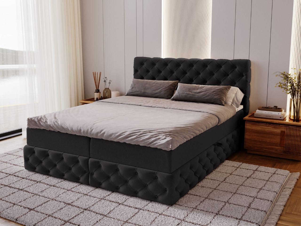 BOXBETT Canolo 140x200 Schwarz Textil Graingold Möbel > Betten > Boxspringbetten Schwarz