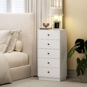 wohnli-moebel-suche-800001006400-1 KOMMODE Sideboard mit 5 Schubladen Schrank aus Holzwerkstoff 47 x 29 x 95 cm Weiß Holzwerkstoff HOMCOM Möbel > Kommoden & Schubladenschränke > Kommoden Weiß
