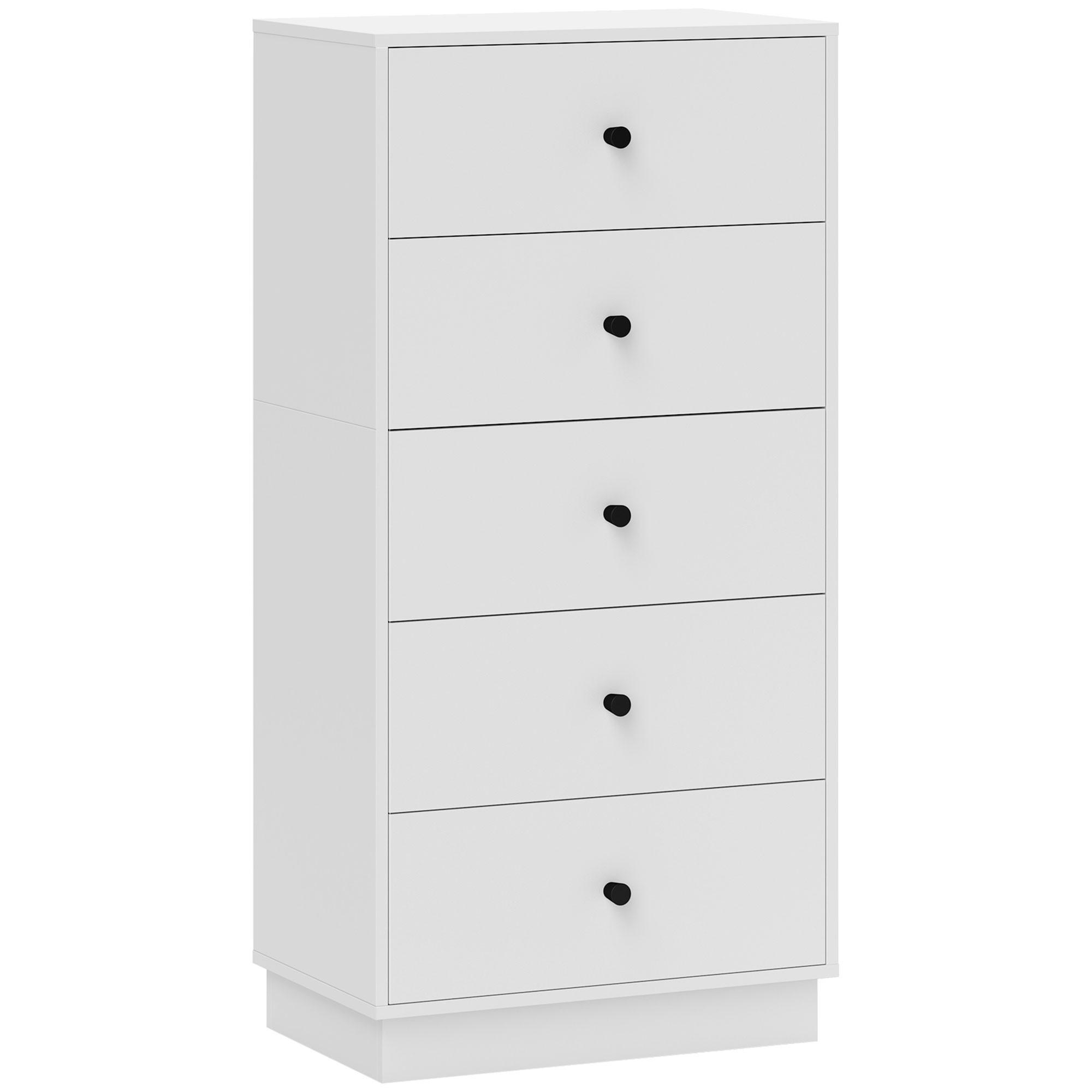 Wohnli Möbelsuche - KOMMODE Sideboard mit 5 Schubladen Schrank aus Holzwerkstoff 47 x 29 x 95 cm Weiß