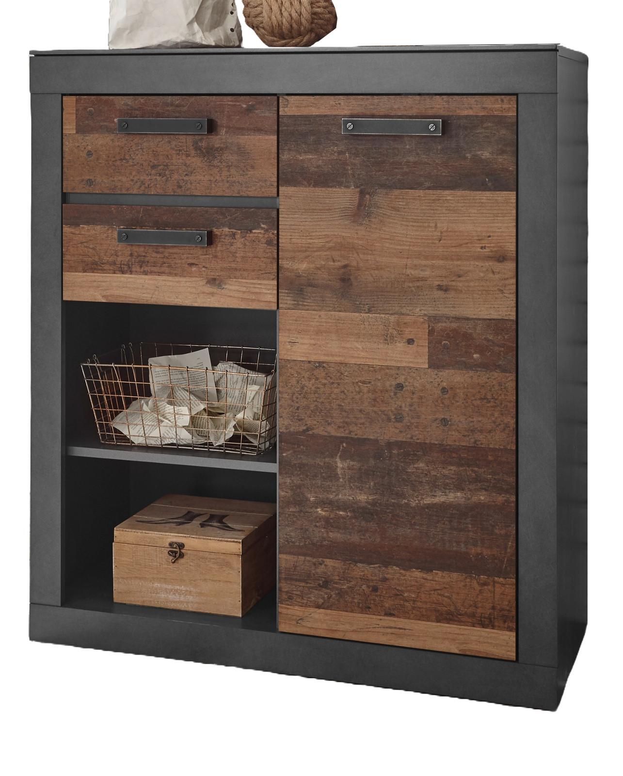 Wohnli Möbelsuche - KOMMODE Old Used Wood Shabby Design mit grau