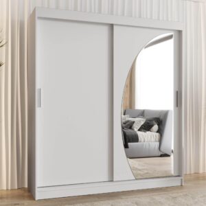 wohnli-moebel-suche-800001011474-1 SCHWEBETÜRENSCHRANK Wika 180 cm mit Schubladen Holzwerkstoff MIRJAN24 Möbel > Schränke > Kleiderschränke > Schwebetürenschränke Weiß