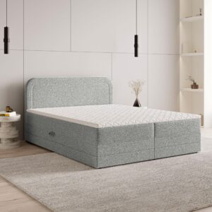 wohnli-moebel-suche-800001012123-1 BOXBETT ARMEL 160x200 cm mit Matratze und Topper - Hellgrau Holz MASSENO Möbel > Betten > Boxspringbetten Grau