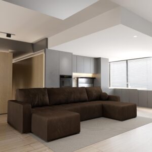 wohnli-moebel-suche-800001012178-1 WOHNLANDSCHAFT TOLARI Braun Plüsch-Stoff mit Schlaffunktion Holz MASSENO Möbel > Sofas & Couches > Wohnlandschaften > Wohnlandschaften U-Form Braun