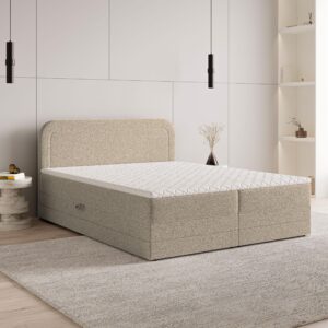wohnli-moebel-suche-800001012185-1 BOXBETT ARMEL 160x200 cm mit Matratze und Topper - Beige Holz MASSENO Möbel > Betten > Boxspringbetten Beige