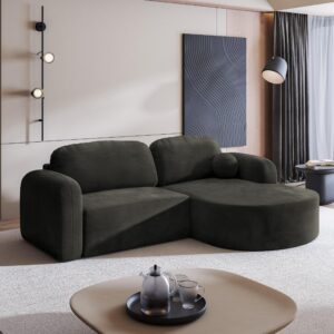 ECKSOFA AMILIA M R-S Schwarz Velours-Stoff mit Schlaffunktion Holz MASSENO Möbel > Sofas & Couches > Wohnlandschaften > Ecksofas Schwarz