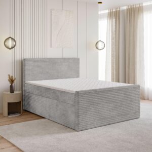 wohnli-moebel-suche-800001012367-1 BOXBETT NOLEN 160x200 cm mit Matratze und Topper - Hellgrau Holz MASSENO Möbel > Betten > Boxspringbetten Grau