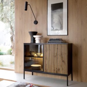 wohnli-moebel-suche-800001012404-1 KOMMODE SENTIERO 104/83/39 cm mit LED 2 Türen Schwarz Holzwerkstoff MASSENO Möbel > Kommoden & Schubladenschränke > Kommoden Schwarz