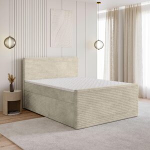 wohnli-moebel-suche-800001012406-1 BOXBETT NOLEN 180x200 cm mit Matratze und Topper - Creme Holz MASSENO Möbel > Betten > Boxspringbetten Weiß