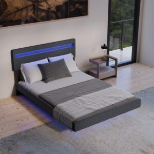 SCHWEBEBETT Lissabon Dunkelgrau 140/200 cm Leinen Textil Juskys Möbel > Betten > Polsterbetten Grau