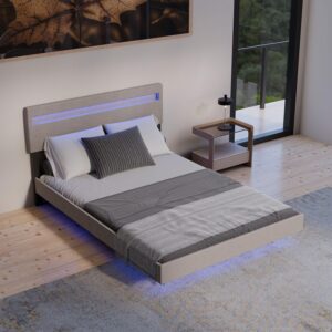 wohnli-moebel-suche-800001013021-1 SCHWEBEBETT Lissabon Beige 140/200 cm Leinen Textil Juskys Möbel > Betten > Polsterbetten Beige