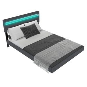 SCHWEBEBETT Lissabon Dunkelgrau 140/200 cm Leinen mit Matratze Textil Juskys Möbel > Betten > Polsterbetten Grau