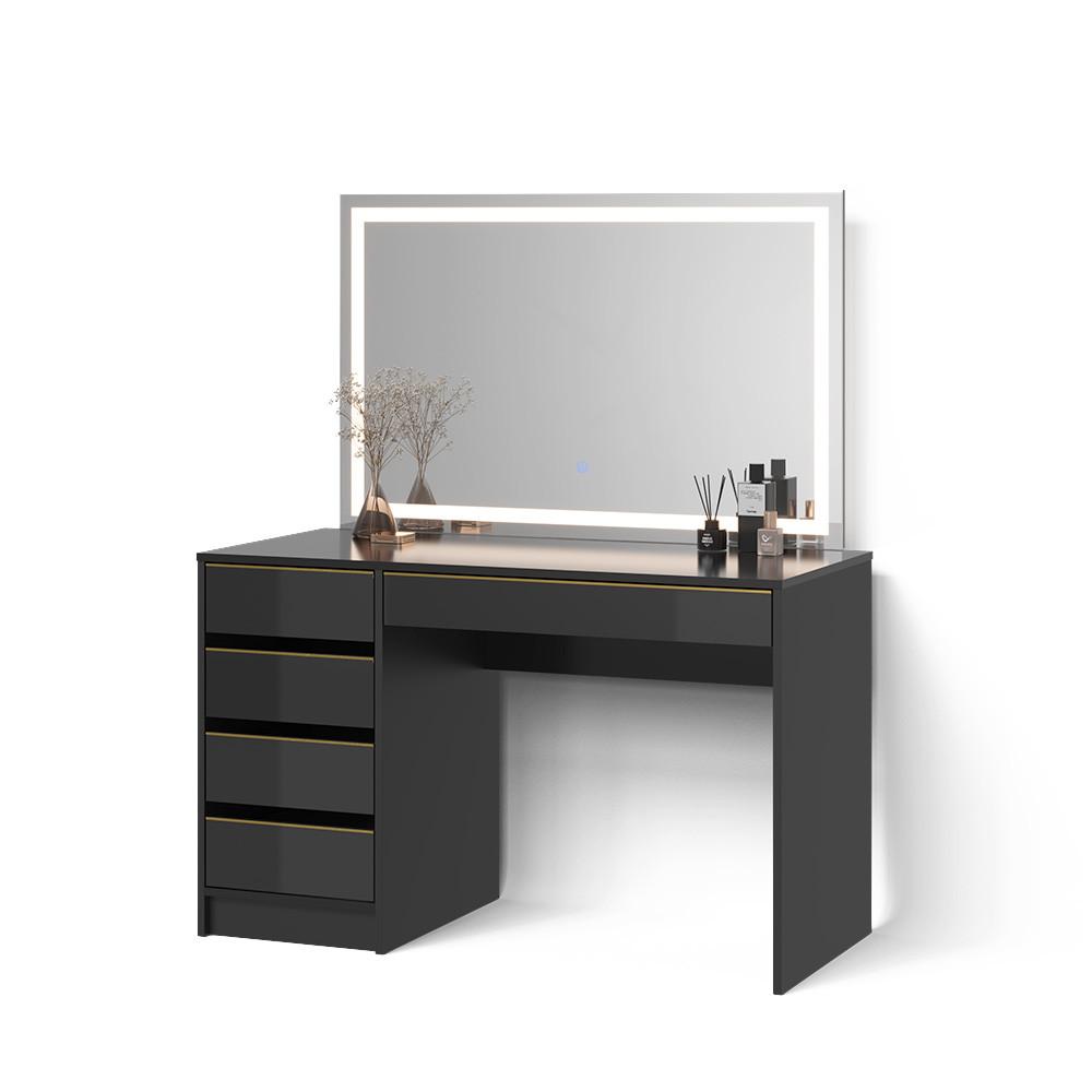 Wohnli Möbelsuche - SCHMINKTISCH Imola Schwarz/Gold 120 cm mit LED-Spiegel