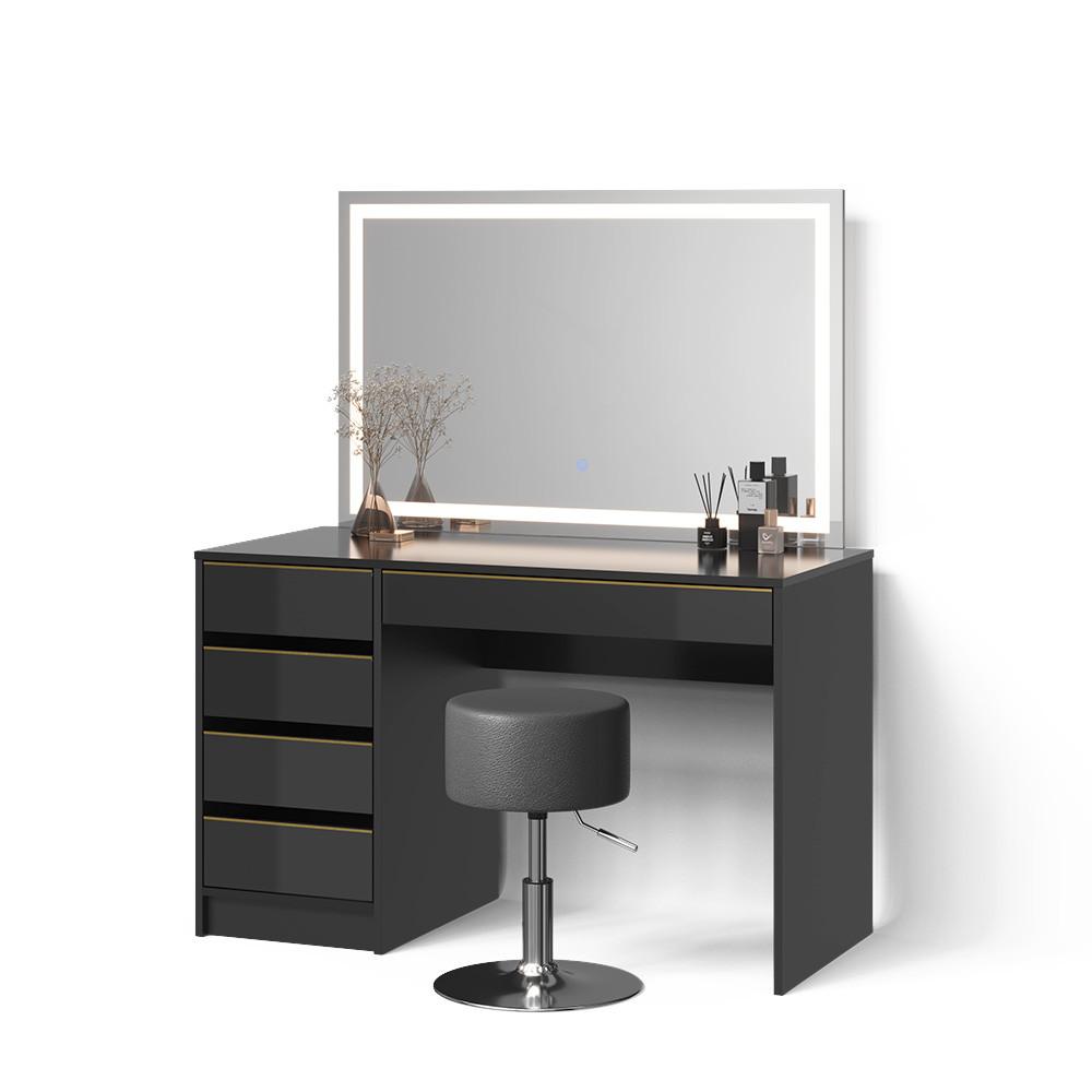 Wohnli Möbelsuche - SCHMINKTISCH Imola Schwarz/Gold mit LED-Spiegel und Hocker