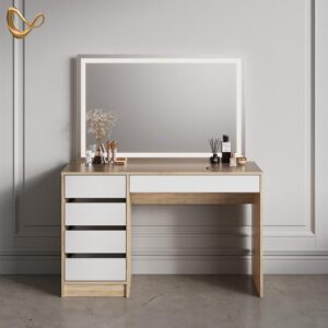 wohnli-moebel-suche-800001014314-1 SCHMINKTISCH Imola Weiß/Sonoma 120 cm mit LED-Spiegel Holzwerkstoff Livinity® Möbel > Tische > Schminktische Weiß