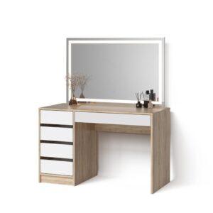 Wohnli Möbelsuche - SCHMINKTISCH Imola Weiß/Sonoma 120 cm mit LED-Spiegel