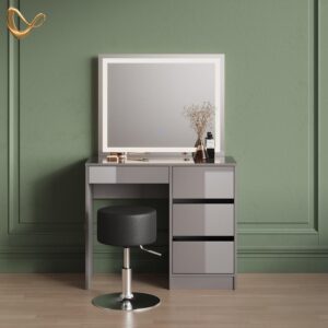 wohnli-moebel-suche-800001014323-1 SCHMINKTISCH Imola Grau mit LED Spiegel und Hocker Holzwerkstoff Livinity® Möbel > Tische > Schminktische Grau
