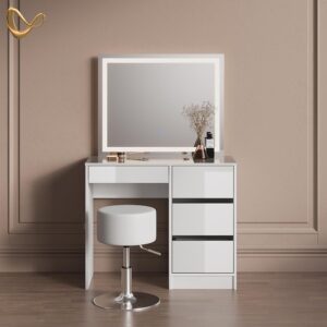 SCHMINKTISCH Imola Weiß mit LED-Spiegel und Hocker Holzwerkstoff Livinity® Möbel > Tische > Schminktische Weiß
