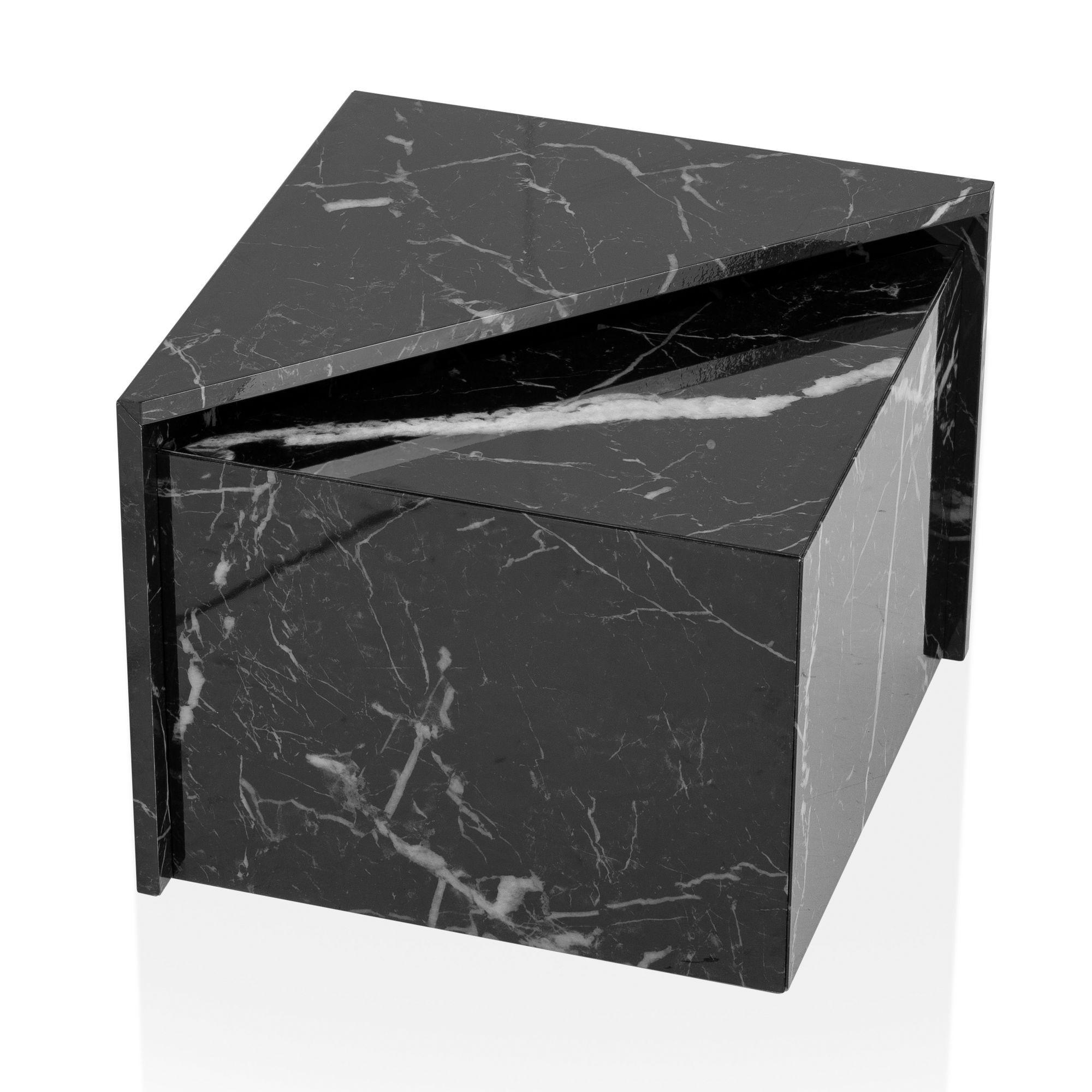 Wohnli Möbelsuche - COUCHTISCH 2er Set Hochglanz Marmoroptik Verschachtelbar MONOBLOC