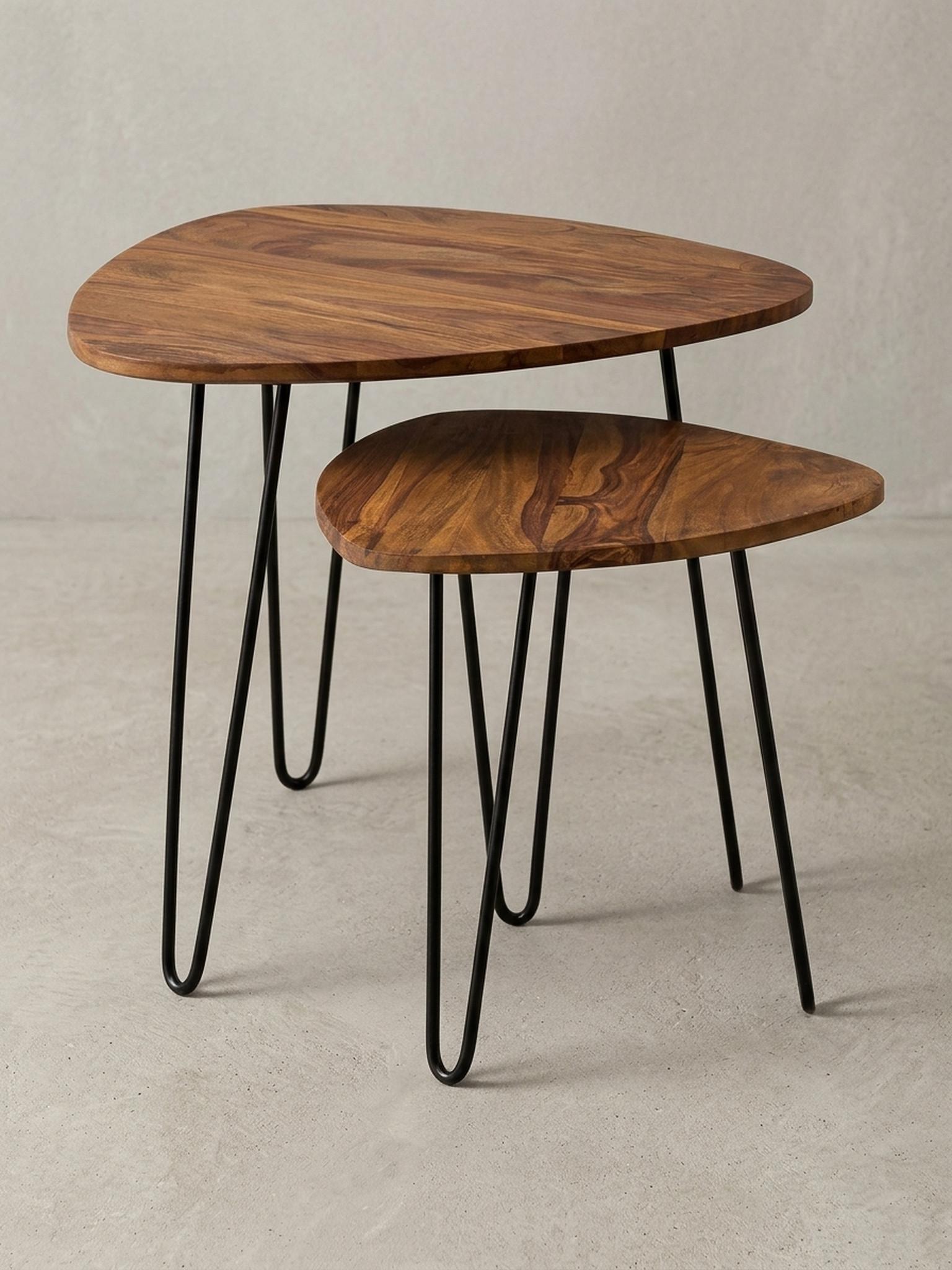 wohnli-moebel-suche-800001018574-1 BEISTELLTISCH Set – 2-teilig Massivholz Metall Industrial Holz KADIMA DESIGN Möbel > Tische > Beistelltische Braun