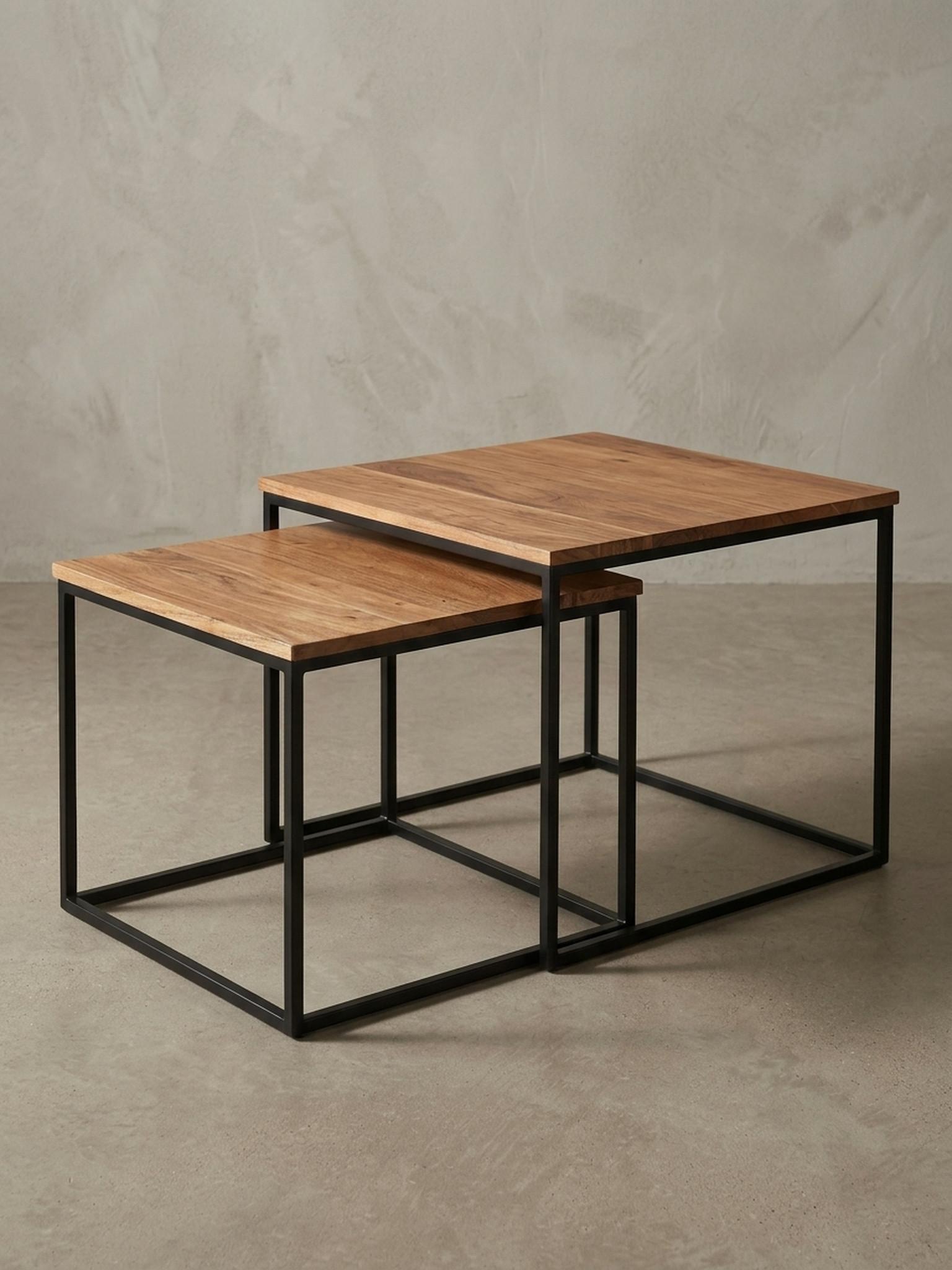 wohnli-moebel-suche-800001018576-1 WOHNZIMMERTISCH Set – Holz Metall quadratisch 2-teilig Industrie-Stil Holz KADIMA DESIGN Möbel > Tische > Beistelltische Beige