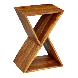 wohnli-moebel-suche-800001018583 Wohnli Möbelsuche - BEISTELLTISCH – Massivholz Braun X-Gestell mit 2 Ablagen