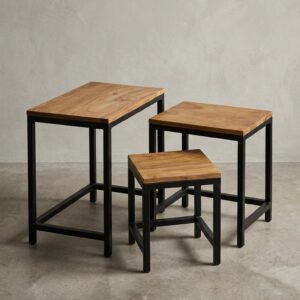 BEISTELLTISCH Set – 3-teilig Massivholz Metallbeine Braun Holz KADIMA DESIGN Möbel > Tische > Beistelltische Braun