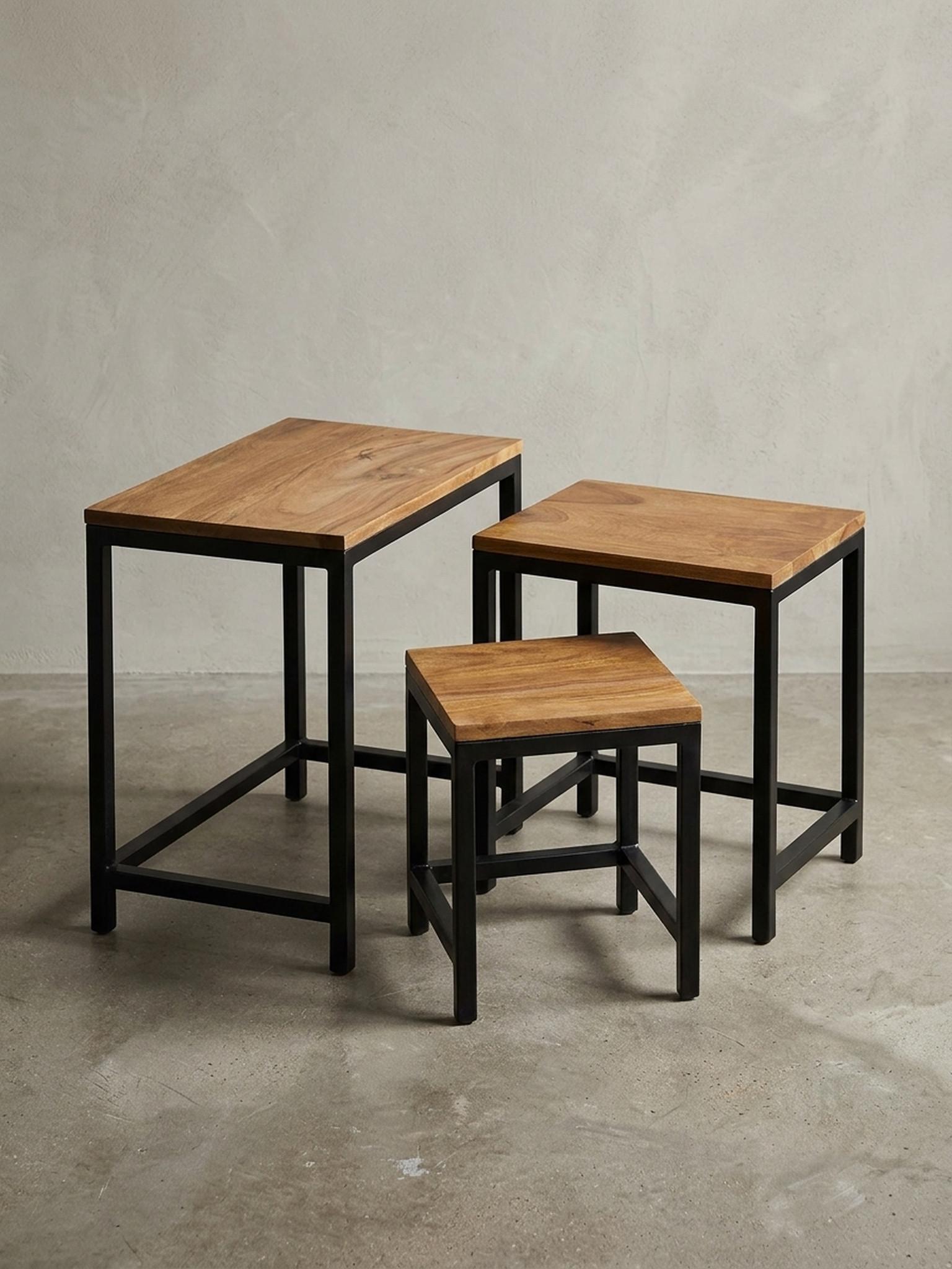 BEISTELLTISCH Set – 3-teilig Massivholz Metallbeine Braun Holz KADIMA DESIGN Möbel > Tische > Beistelltische Braun