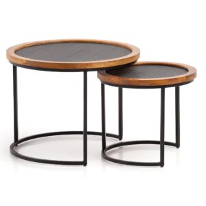 wohnli-moebel-suche-800001018588 Wohnli Möbelsuche - COUCHTISCH Set – 2-teilig Rund Mango Massivholz Steinoptik Metall Braun Anthrazit