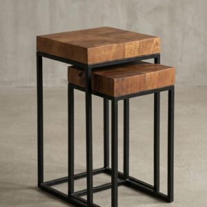 BEISTELLTISCH Set – 2-teilig Massivholz Metallgestell schmal Holz KADIMA DESIGN Möbel > Tische > Beistelltische Braun