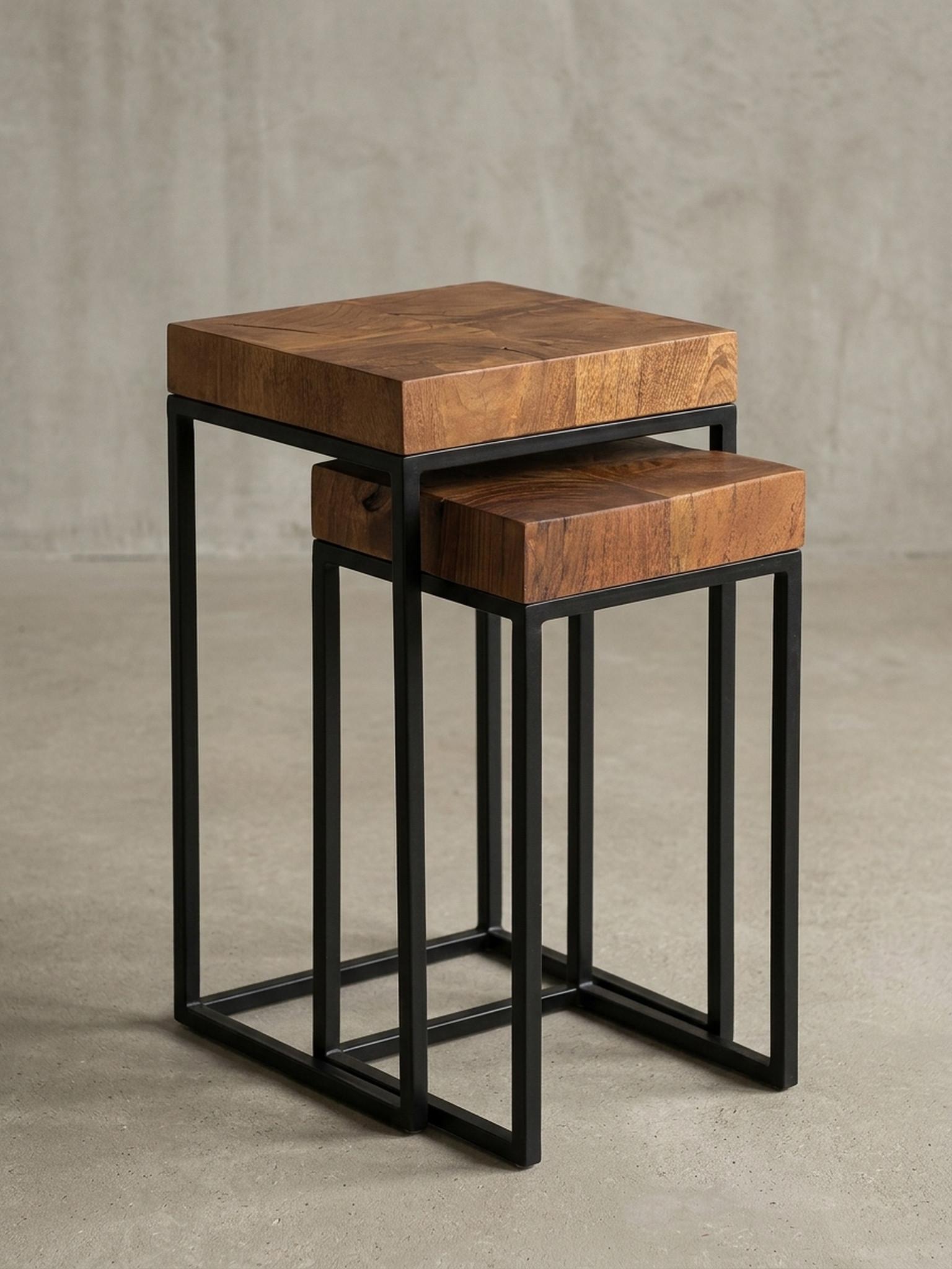 BEISTELLTISCH Set – 2-teilig Massivholz Metallgestell schmal Holz KADIMA DESIGN Möbel > Tische > Beistelltische Braun